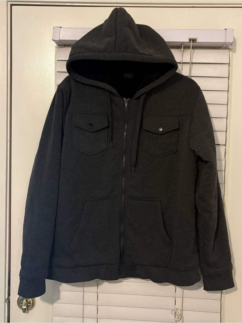 RING OF FIRE Men’s Medium Grey Black Sherpa Fleece Lined Full Zip Hoodie